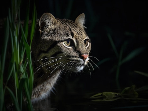 La tige furtive du chat pêcheur dans les zones humides