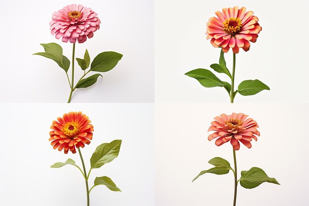 Photo tige de zinnia à angle élevé sur fond blanc