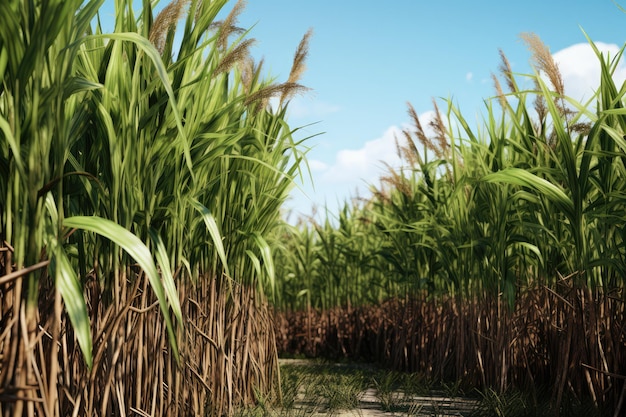 Des tiges de canne à sucre sur le fond d'une plantation