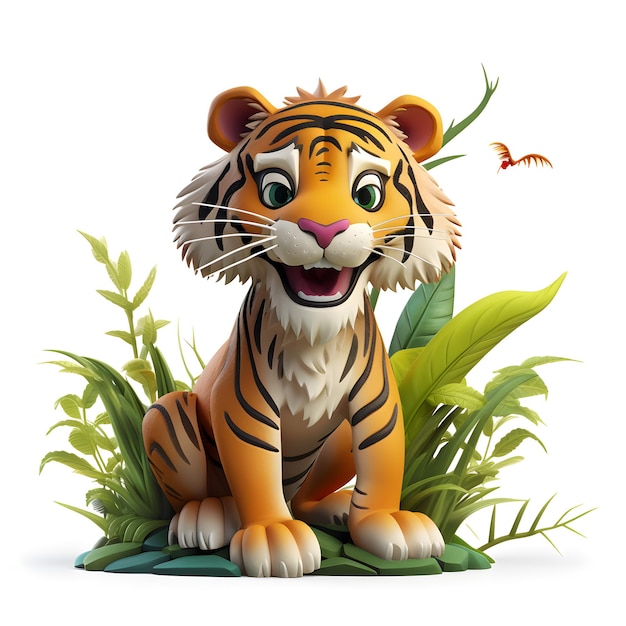 Un tigre en 3D dans la jungle isolé sur blanc