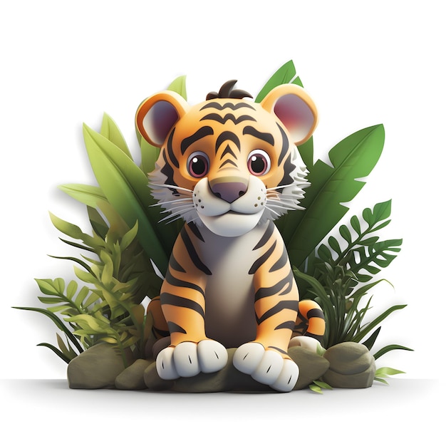 Un tigre en 3D dans la jungle isolé sur blanc