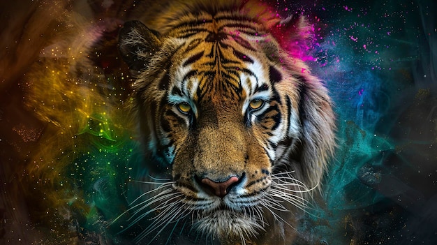 Tigre abstrait coloré sur fond sombrex9