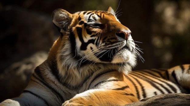 Un tigre allongé sur un rocher