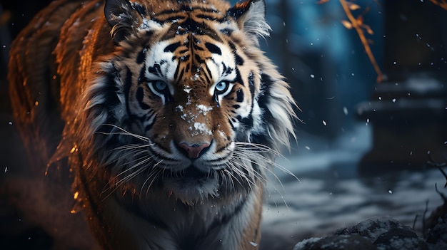 Tigre avec un arrière-plan de paysage enneigé IA générative