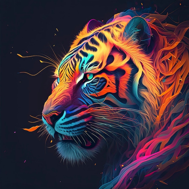 Tigre aux couleurs fluo Generative AIx9