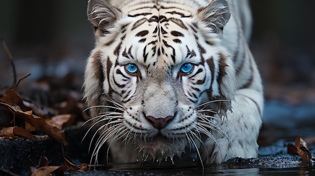 un tigre blanc aux yeux bleus