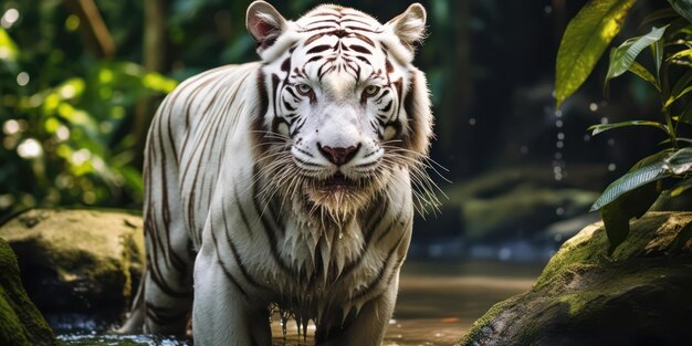 Tigre blanc de beauté pittoresque à l'état sauvage