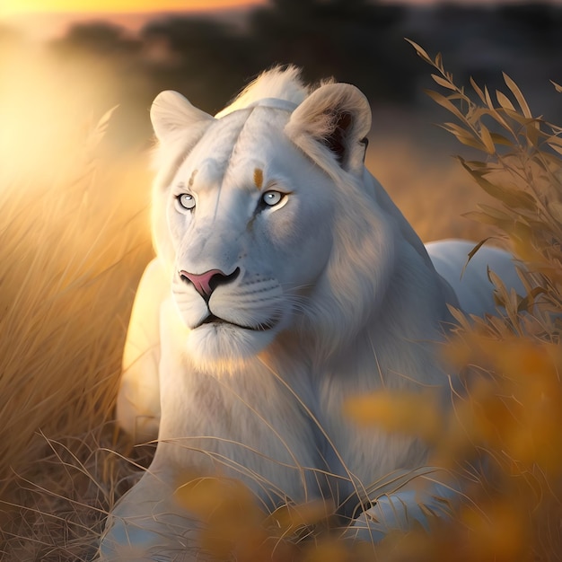 Un tigre blanc dans un champ de fleurs