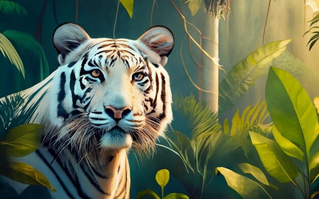 Le tigre blanc niché dans la jungle