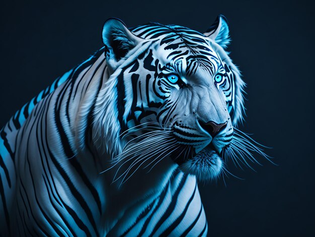 Tigre blanc avec des yeux bleus et un fond noir