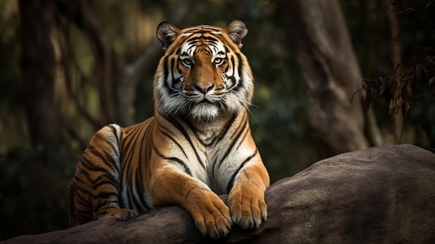 Un tigre sur une branche d'arbre