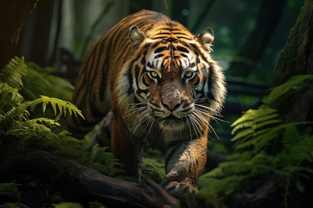 Un tigre chasse dans la forêt