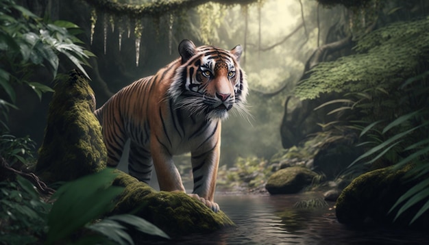 Tigre chinois majestueux errant dans la jungle