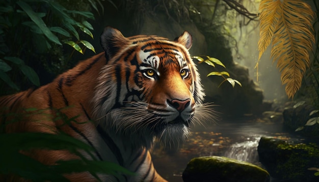 Tigre chinois majestueux errant dans la jungle