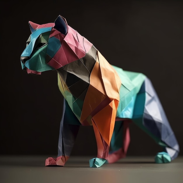 Un tigre coloré en papier mâché est réalisé par l'artiste.