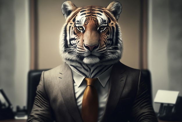 Un tigre en costume avec une cravate