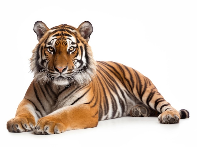 Photo tigre couché isolé sur blanc