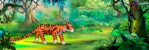 Tigre dans la forêt tropicale