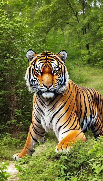 Tigre dans l'habitat naturel caché dans la forêt