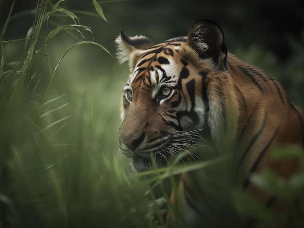 Un tigre dans l'herbe