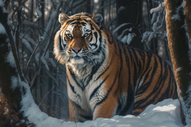 Tigre dans la nature hivernale sauvage Generative AI