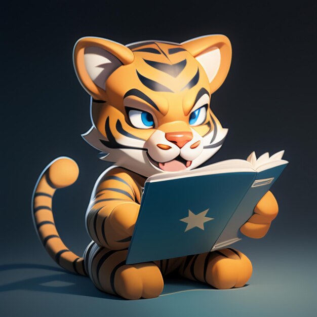 Photo tigre dessin animé animal icône image mignon style comique illustration animal sauvage rendu 3d c4d