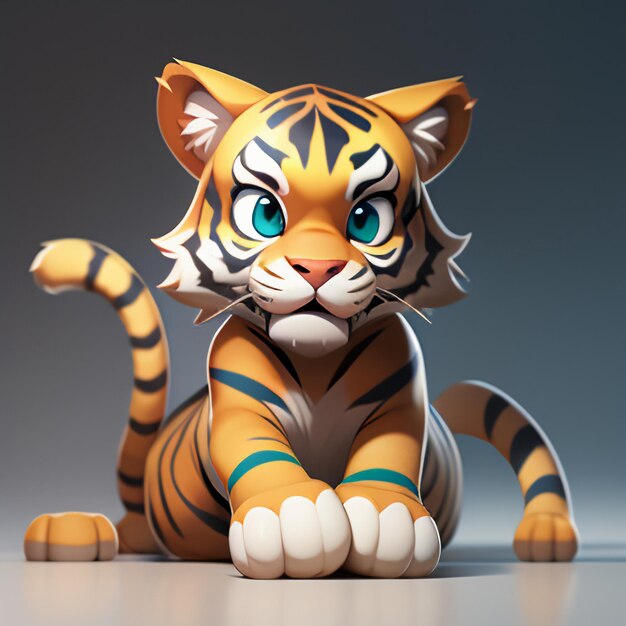 Tigre dessin animé animal icône image mignon style comique illustration animal sauvage rendu 3D C4D