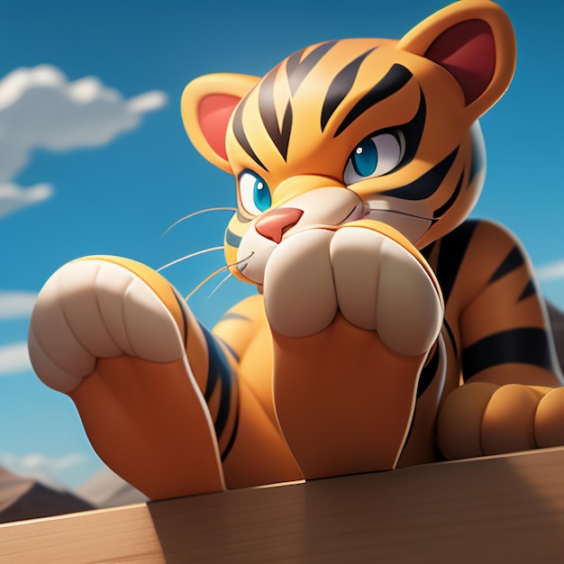 Photo tigre dessin animé animal icône image mignon style comique illustration animal sauvage rendu 3d c4d