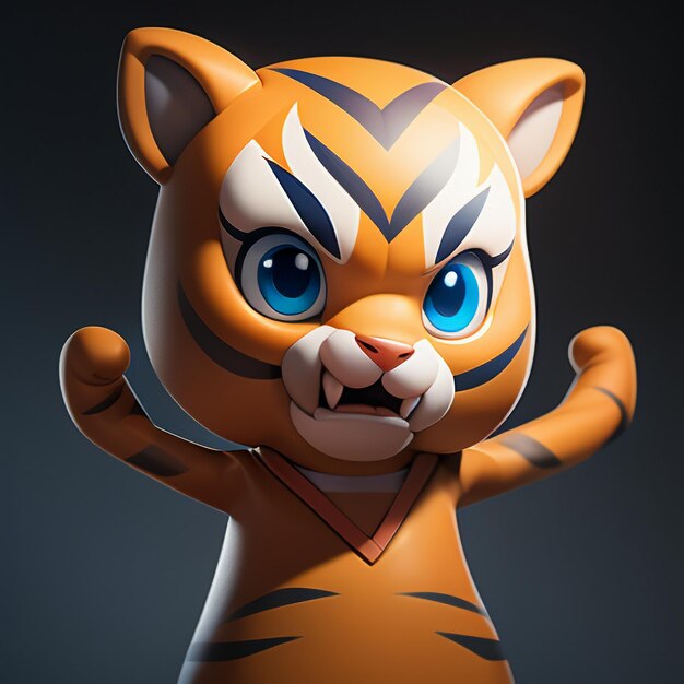 Tigre dessin animé animal icône image mignon style comique illustration animal sauvage rendu 3D C4D