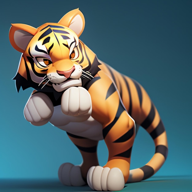 Photo tigre dessin animé animal icône image mignon style comique illustration animal sauvage rendu 3d c4d