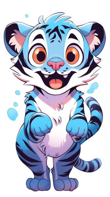 Photo le tigre de dessin animé en bleu