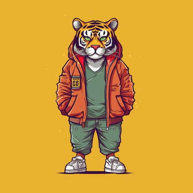 un tigre de dessin animé portant une veste et un pantalon avec un sweat à capuche ai génératif