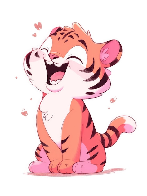 Photo le tigre de dessin animé en rose