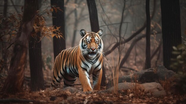 Photo tigre du bengale prédateur sauvage dans les forêts de la jungle gros plan nature naturelle protection du monde animal