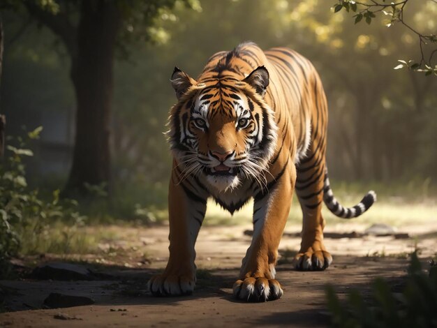 Tigre du Bengale regardant l'agression dans les yeux beauté majestueuse dans la nature