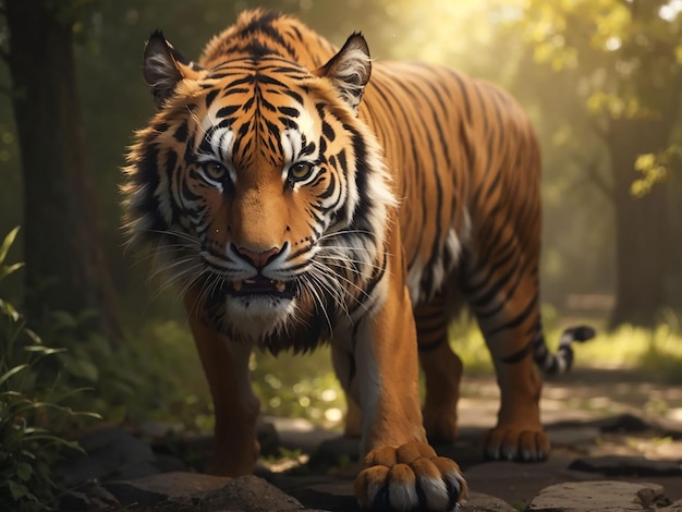 Tigre du Bengale regardant l'agression dans les yeux beauté majestueuse dans la nature