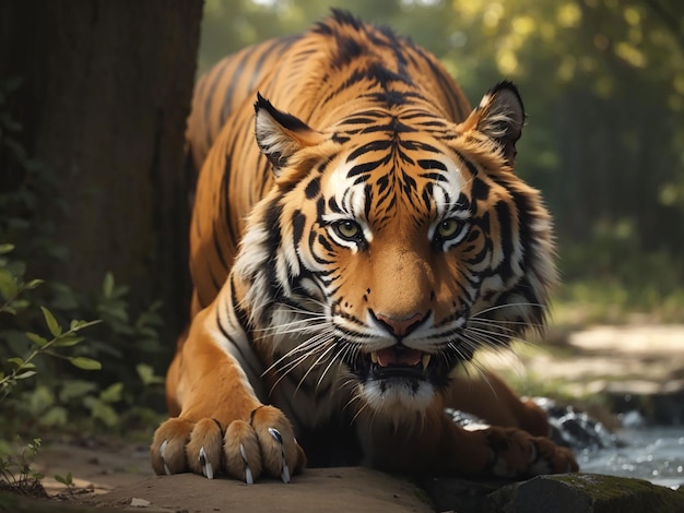 Tigre du Bengale regardant l'agression dans les yeux beauté majestueuse dans la nature