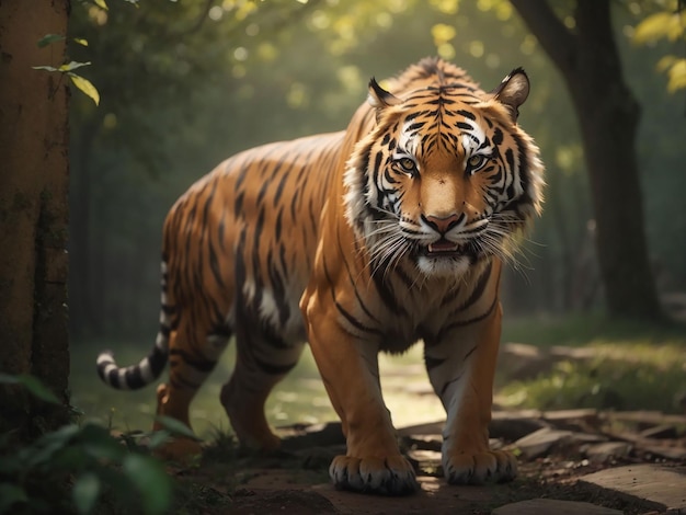 Tigre du Bengale regardant l'agression dans les yeux beauté majestueuse dans la nature