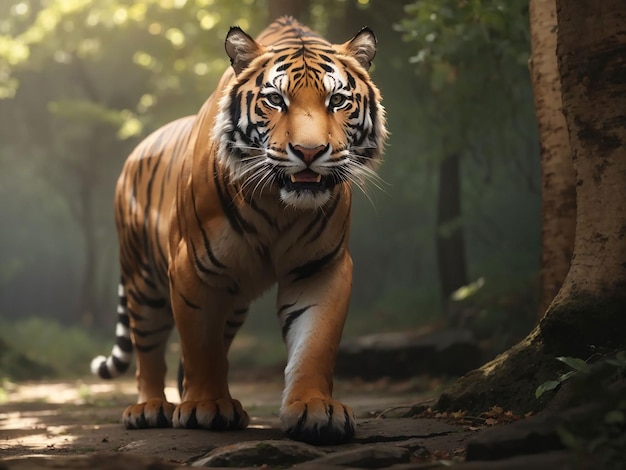 Tigre du Bengale regardant l'agression dans les yeux beauté majestueuse dans la nature