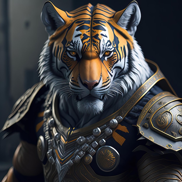 Un tigre avec une épée et un casque