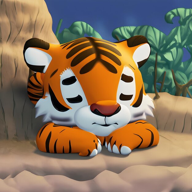 Un tigre est allongé sur le sol et regarde la caméra.
