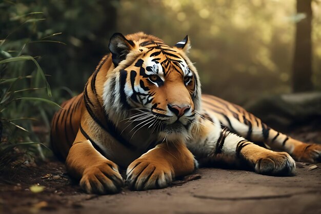 Photo tigre étonnant dans l'habitat naturel pose de tigre