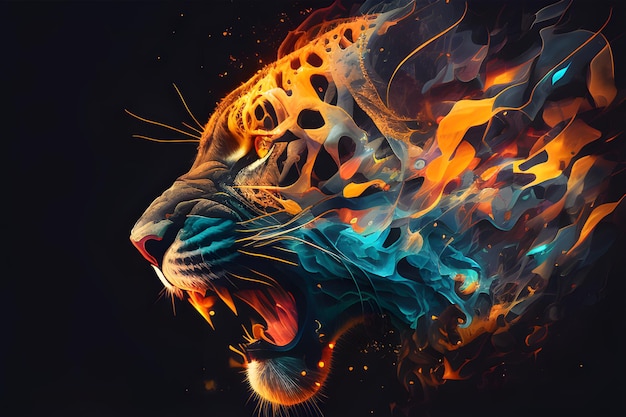 Un tigre avec des flammes dessus