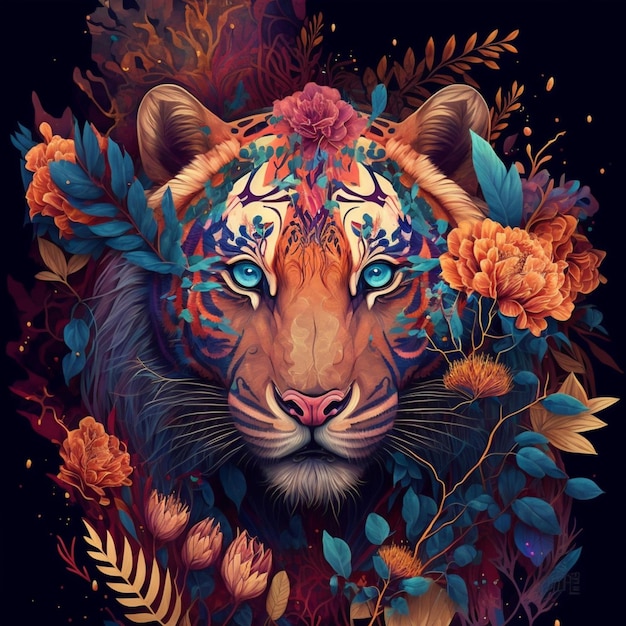 tigre en fleurs