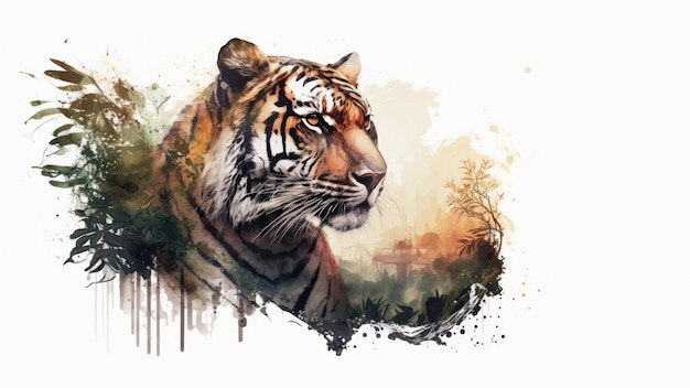 Tigre avec fond d'espace de copie Concept de la journée mondiale de la faune