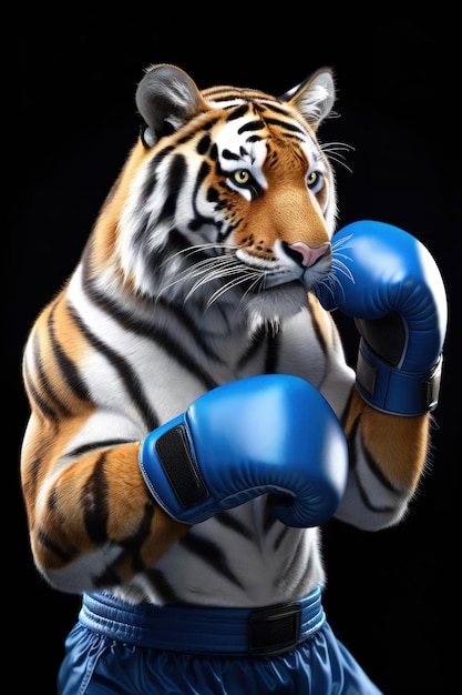 Un Tigre Avec Un Gant De Boxe Bleu Sur La Poitrine