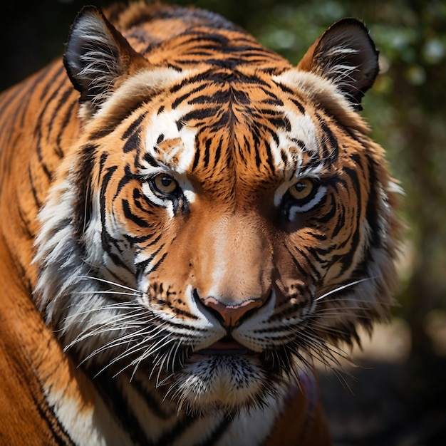 Un tigre majestueux de la tête tiré en le regardant généré par l'IA