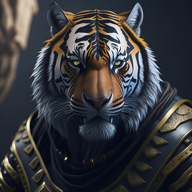 Un tigre avec un manteau noir et or dessus