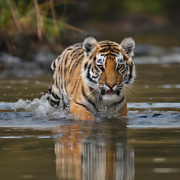 un tigre nage dans l'eau et c'est de l'eau