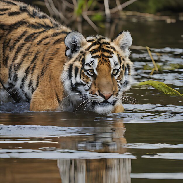 un tigre nage dans l'eau et nage